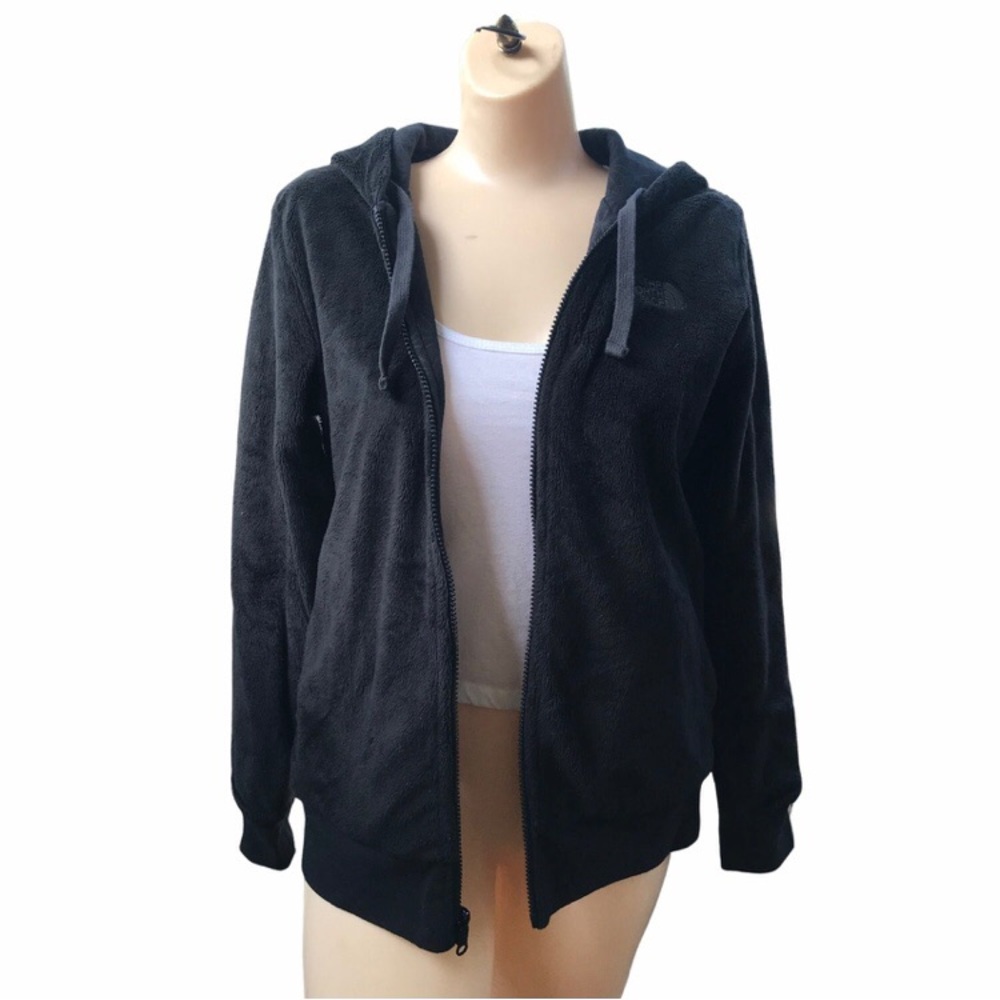 The North Face women black fur fleece reversible hoodie jacket hooded